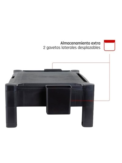 Soporte q-connect para monitor /impresora ajustable altura 10,3cm a 13,3cm con cajon color negro 434x336x133 mm