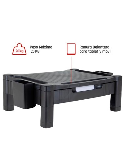 Soporte q-connect para monitor /impresora ajustable altura 10,3cm a 13,3cm con cajon color negro 434x336x133 mm