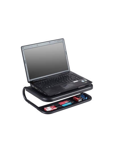 Soporte q-connect para portatil y monitor de pc con bandeja organizadora color negro 380x295x110 mm