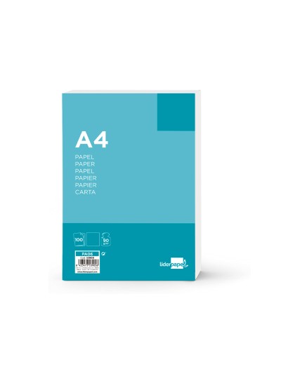 Papel liderpapel a4 90g/m2 liso paquete de 100 hojas