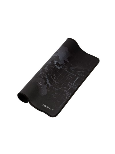 Alfombrilla para raton q-connect xxl negra con diseño mapa del mundo 900x400 mm