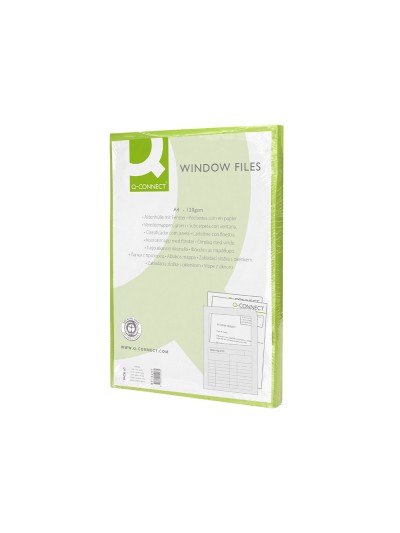 Subcarpeta cartulina q-connect din a4 verde con ventana transparente 120 gr
