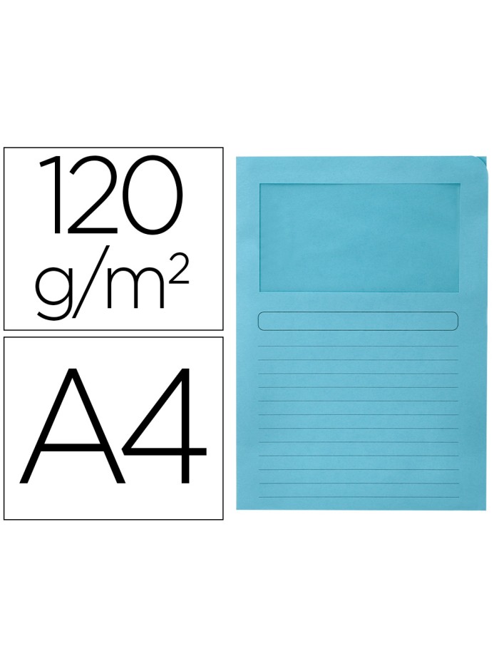 Subcarpeta cartulina q-connect din a4 azul con ventana transparente 120 g/m2 Subcarpeta cartulina q-connect din a4 azul con ventana transparente 120 g/m2