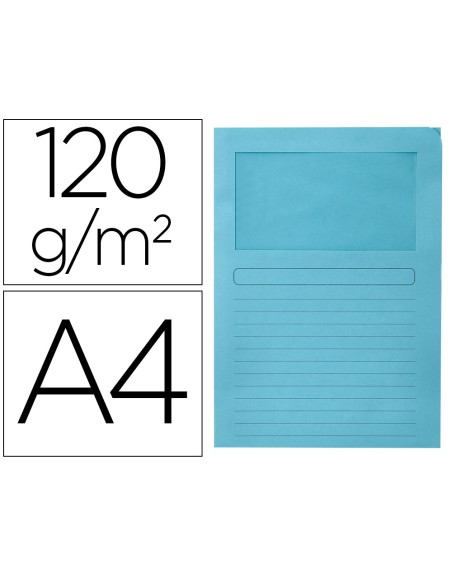 Subcarpeta cartulina q-connect din a4 azul con ventana transparente 120 g/m2