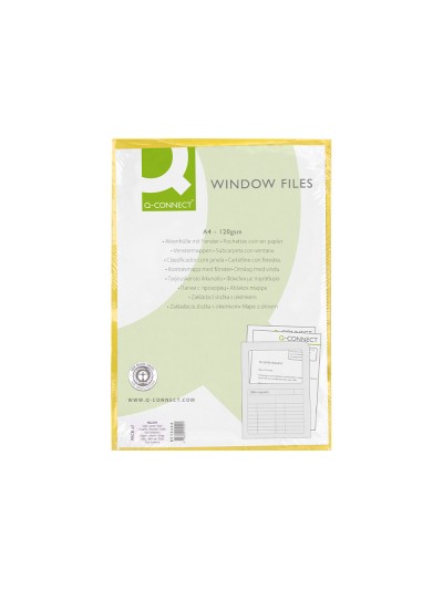 Subcarpeta cartulina q-connect din a4 amarilla con ventana transparente 120 g/m2