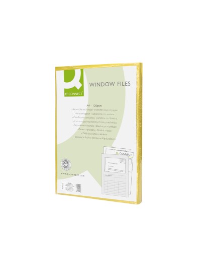 Subcarpeta cartulina q-connect din a4 amarilla con ventana transparente 120 g/m2