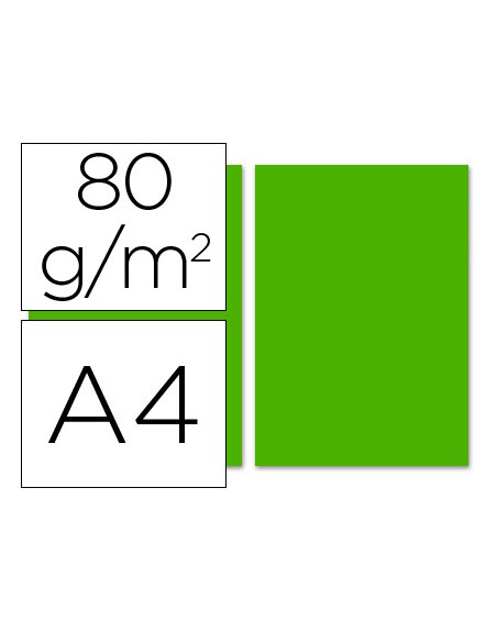 Papel color liderpapel a4 80gr verde intenso paquete de 100 hojas