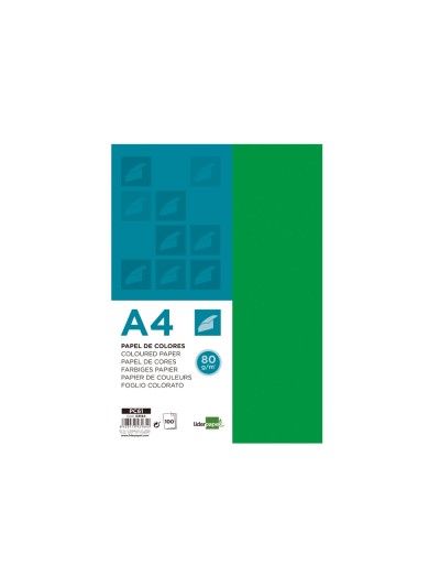 Papel color liderpapel a4 80gr verde intenso paquete de 100 hojas