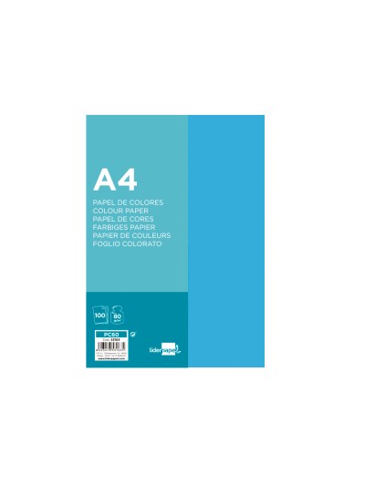Papel color liderpapel a4 80gr azul turquesa paquete de 100 hojas