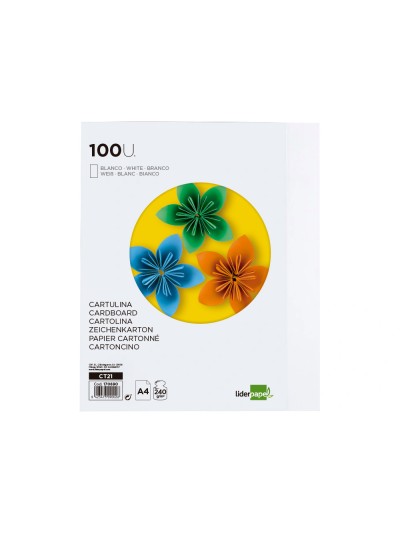 Cartulina liderpapel a4 240g/m2 blanco paquete de 100 hojas