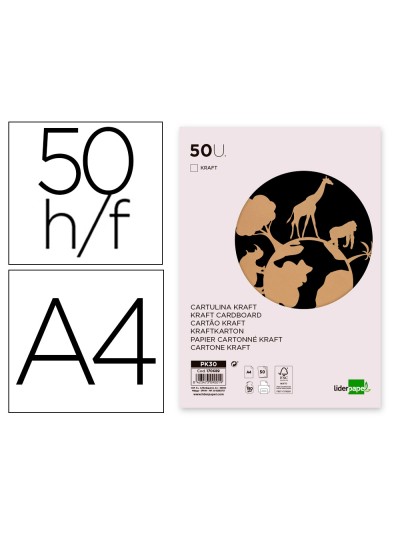 Cartulina kraft liderpapel a4 180g/m2 paquete de 50 hojas