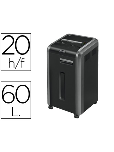 Destructora de documentos fellowes 225ci capacidad de corte 24 h destruye grapas clips cd y tarjetas 60 litros