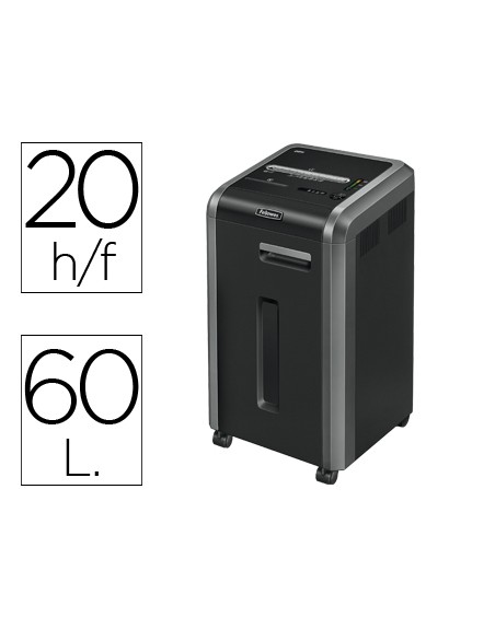 Destructora de documentos fellowes 225ci capacidad de corte 24 h destruye grapas clips cd y tarjetas 60 litros