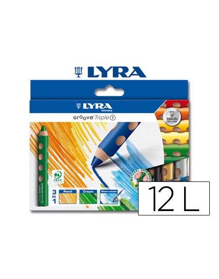 Lapices de colores acuarelables lyra groove triangular minas 10 mm caja de 12 colores surtidos