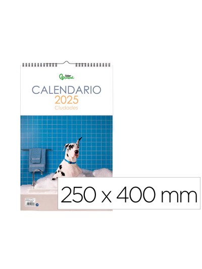 Calendario espiral pared liderpapel imagenes perros 2025 para escribir 25x40 cm papel 157 gr