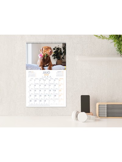 Calendario espiral pared liderpapel imagenes perros 2025 para escribir 25x40 cm papel 157 gr