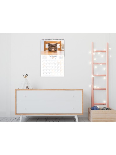 Calendario espiral pared liderpapel imagenes gatos 2025 para escribir 25x40 cm papel 157 gr