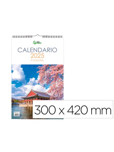 Calendario espiral pared liderpapel imagenes ciudades 2025 para escribir 25x40 cm papel 157 gr