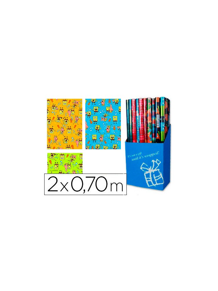 Papel de regalo infantil bob esponja rollo ancho 70 cm longitud 2 mt diseños surtidos gramaje 60 gr Papel de regalo infantil bob esponja rollo ancho 70 cm longitud 2 mt diseños surtidos gramaje 60 gr