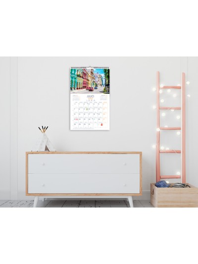 Calendario espiral pared liderpapel imagenes ciudades 2025 para escribir 25x40 cm papel 157 gr