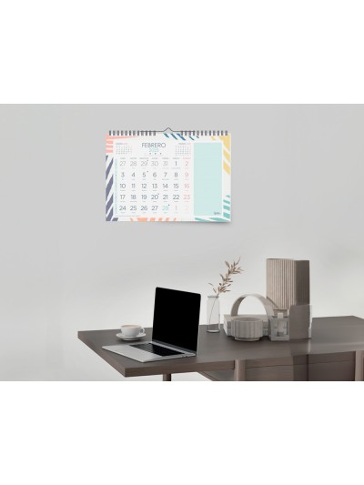 Calendario espiral pared liderpapel joven 2025 numeros grandes 44x32 cm papel 128 gr con pegatinas