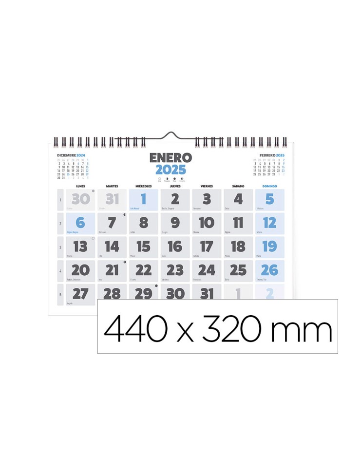 Calendario espiral pared liderpapel clasico 2025 numeros grandes 44x32 cm papel 128 gr Calendario espiral pared liderpapel clasico 2025 numeros grandes 44x32 cm papel 128 gr