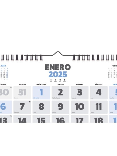 Calendario espiral pared liderpapel clasico 2025 numeros grandes 44x32 cm papel 128 gr