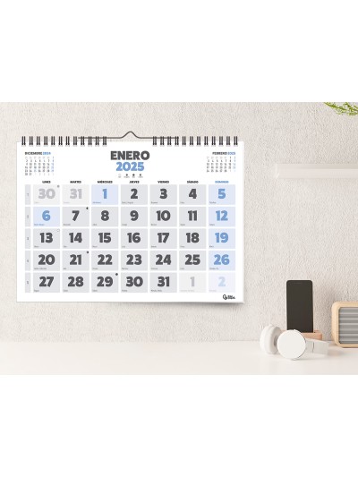 Calendario espiral pared liderpapel clasico 2025 numeros grandes 44x32 cm papel 128 gr
