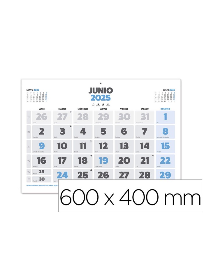 Calendario pared liderpapel clasico 2025 lomo engomado 60x40 cm papel 105 gr Calendario pared liderpapel clasico 2025 lomo engomado 60x40 cm papel 105 gr