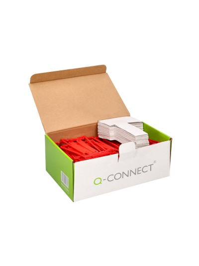 Encuadernador fastener q-connect plastico d-clips color rojo caja de 100 unidades