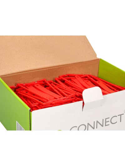 Encuadernador fastener q-connect plastico d-clips color rojo caja de 100 unidades