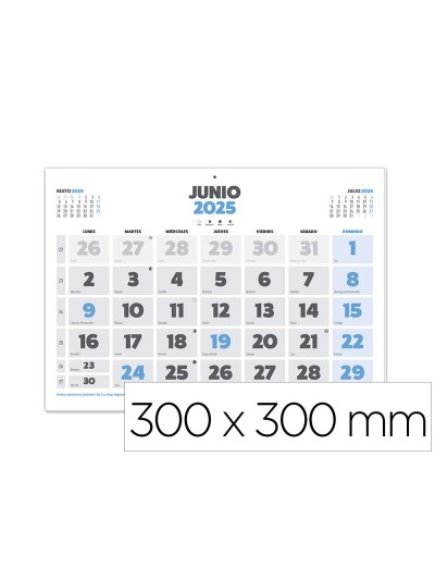 Calendario pared liderpapel clasico 2025 lomo engomado 30x30 cm papel 105 gr