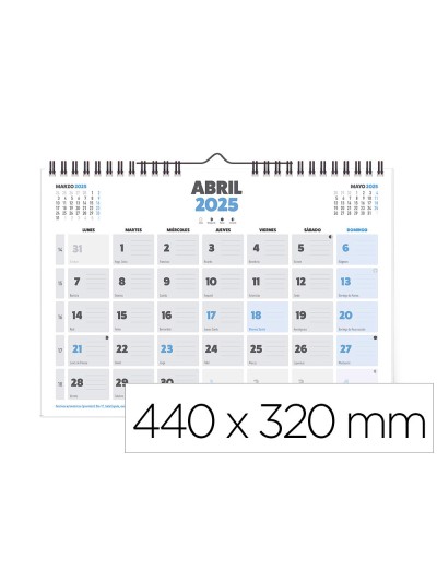 Calendario pared liderpapel clasico 2025 espiral 44x32 cm papel 128 gr