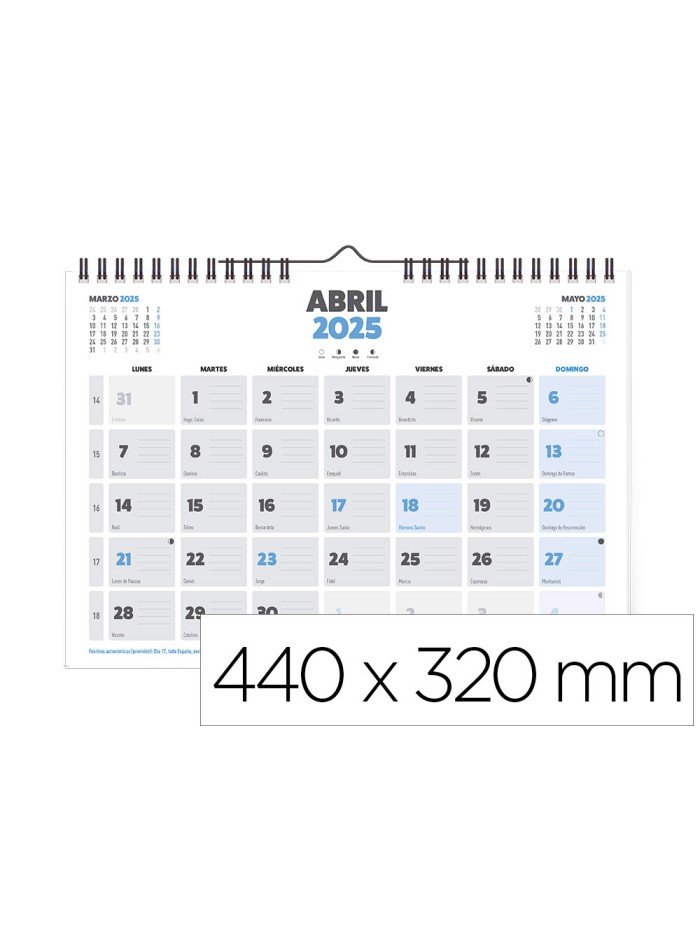 Calendario pared liderpapel clasico 2025 espiral 44x32 cm papel 128 gr Calendario pared liderpapel clasico 2025 espiral 44x32 cm papel 128 gr