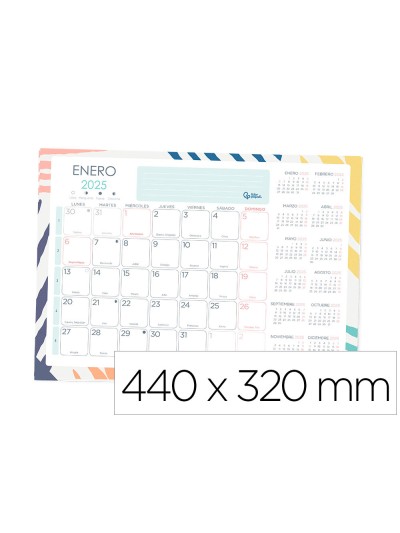 Planning mensual liderpapel joven 2025 44x32 cm con pegatinas lomo engomado papel 128 gr
