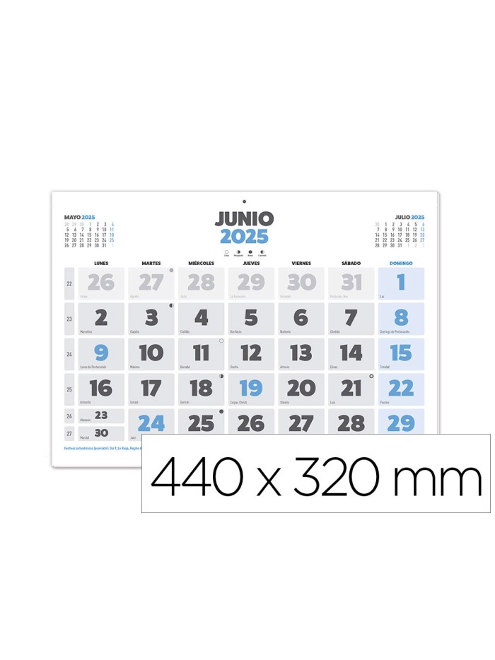 Calendario pared liderpapel clasico 2025 lomo engomado 44x32 cm papel 128 gr Calendario pared liderpapel clasico 2025 lomo engomado 44x32 cm papel 128 gr
