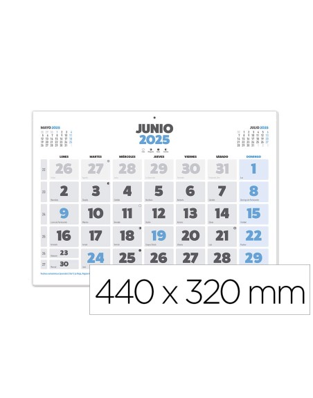Calendario pared liderpapel clasico 2025 lomo engomado 44x32 cm papel 128 gr