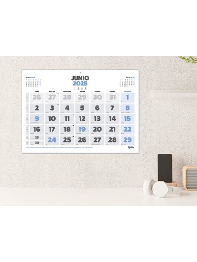 Calendario pared liderpapel clasico 2025 lomo engomado 44x32 cm papel 128 gr