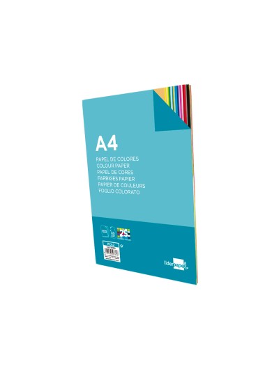 Papel color liderpapel a4 80gr 25 colores surtidos paquete de 100 hojas