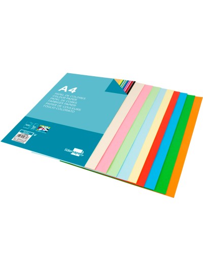 Papel color liderpapel a4 80gr 25 colores surtidos paquete de 100 hojas