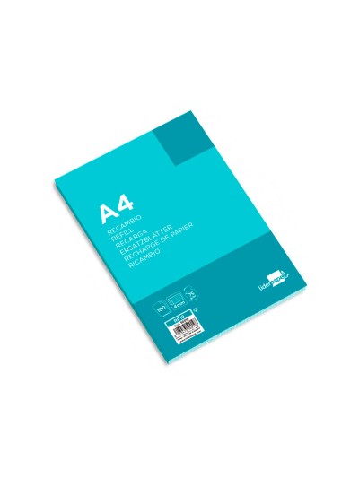 Recambio liderpapel a4 100 hojas 75g/m2 cuadro 4mm con margen 4 taladros
