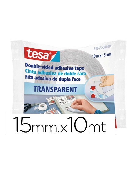 Cinta adhesiva tesa doble cara transparente 10 mt x 15 mm