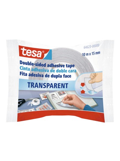 Cinta adhesiva tesa doble cara transparente 10 mt x 15 mm