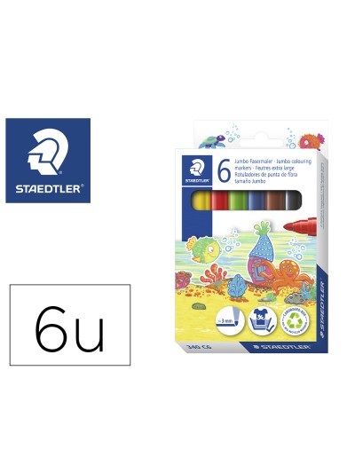 Rotulador staedtler color jumbo trazo 3 mm estuche de 6 unidades colores surtidos