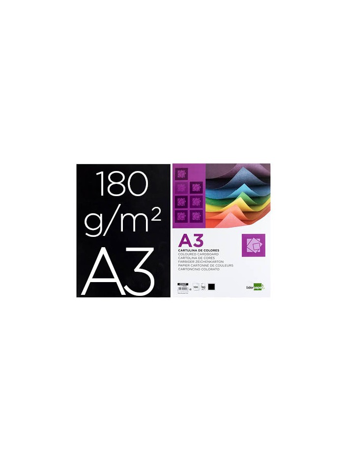 Cartulina liderpapel a3 180g/m2 negro paquete de 100 hojas