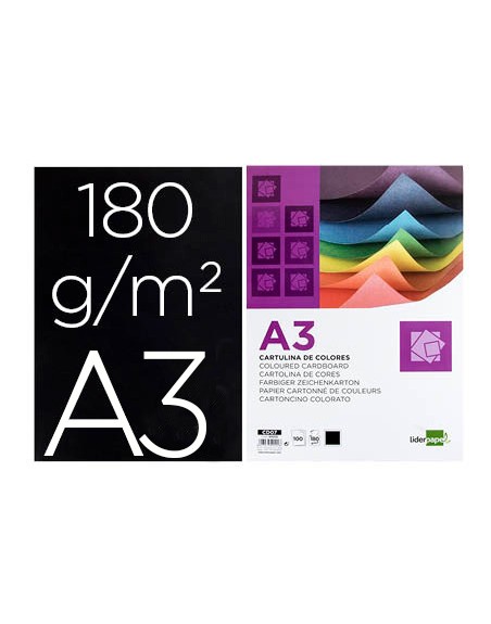Cartulina liderpapel a3 180g/m2 negro paquete de 100 hojas