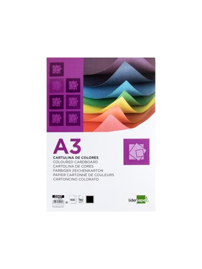 Cartulina liderpapel a3 180g/m2 negro paquete de 100 hojas
