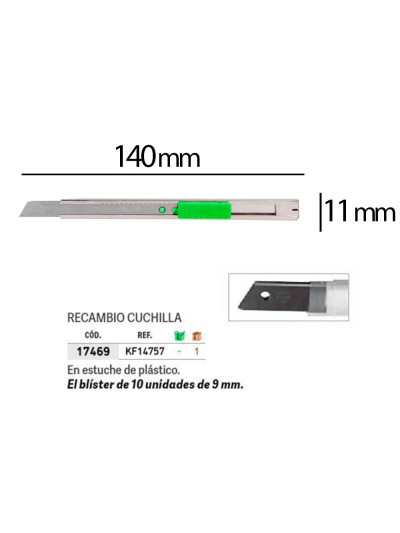 Cuter q-connect metalico estrecho cuchilla 9 mm con clip blister 1 unidad