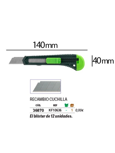 Cuter q-connect plastico ancho con asa para colgar cuchilla 18 mm xd-43 blister 1 unidad