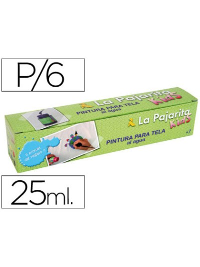 Pintura para tela la pajarita kids 25 ml caja de 6 unidades colores surtidos + pincel